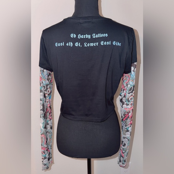 Ed Hardy Black and Multicolor Graphic Long Sleeve Top - Picture 2 of 2